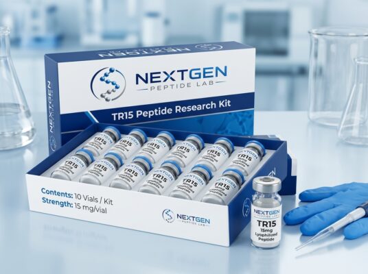 Tirzepatide TR15 research peptide vial for laboratory research